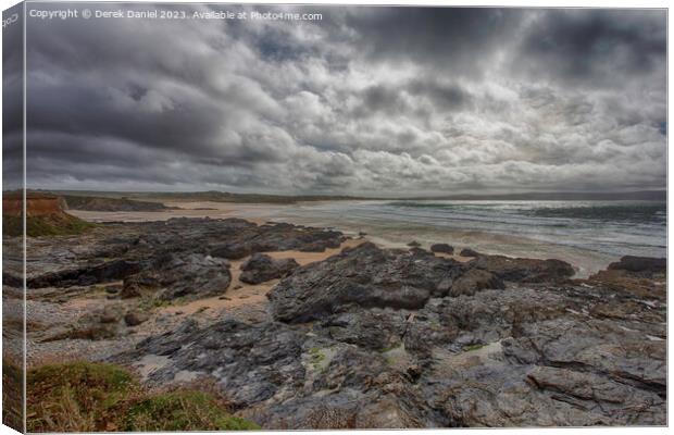 Rocky Beach At Gwithian and Godrevy Canvas Print by Derek Daniel