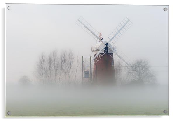 Horsey Mill in the Mist Acrylic by Stephen Mole