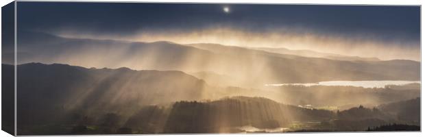 Elterwater snow storm at sunrise. Lake District Canvas Print by John Finney