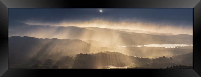 Elterwater snow storm at sunrise. Lake District Framed Print by John Finney