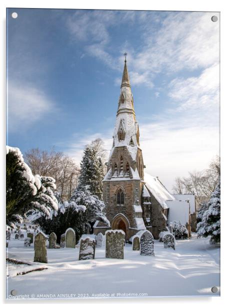 Winter at Holy Trinity Church Acrylic by AMANDA AINSLEY