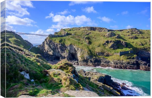 Tintagel Castle Bridge and Headland Canvas Print by Tracey Turner