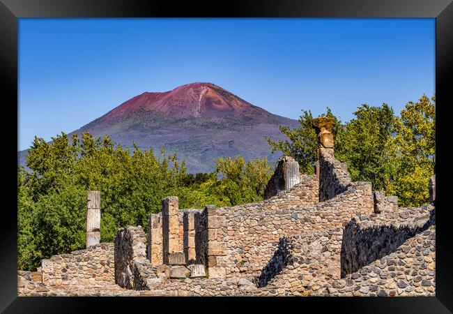 Mount Vesuvius Volcano And Pompeii Ruins Framed Print by Artur Bogacki