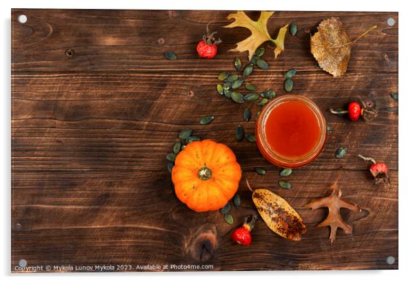 Tasty pumpkin jam, space for text. Acrylic by Mykola Lunov Mykola
