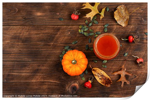 Tasty pumpkin jam, space for text. Print by Mykola Lunov Mykola