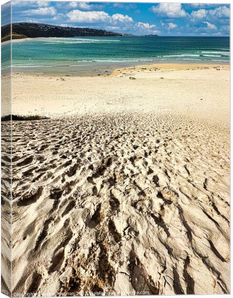 The sandy beach and sea at Hayle Towans Cornwall Canvas Print by Roger Mechan