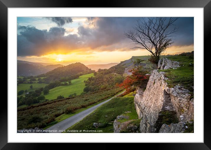 Hawthorn sunset Llangollen. Framed Mounted Print by John Henderson