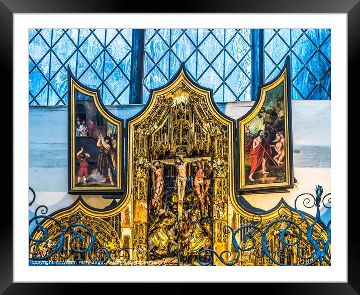 Medieval Triptych Shrine St Mary's Church Gdansk Poland Framed Mounted Print by William Perry