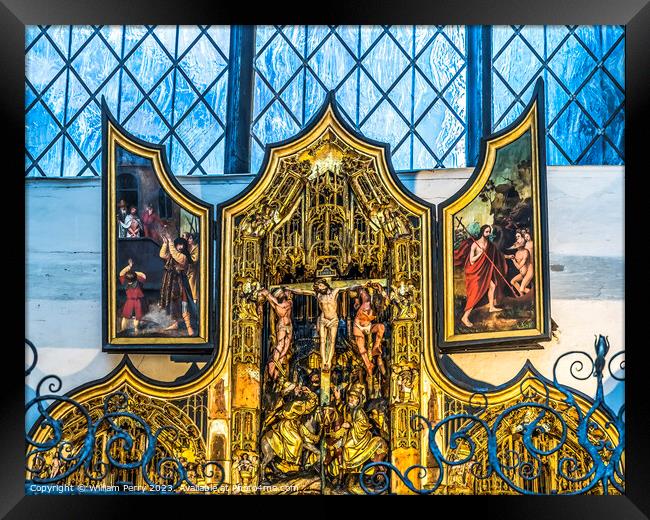 Medieval Triptych Shrine St Mary's Church Gdansk Poland Framed Print by William Perry