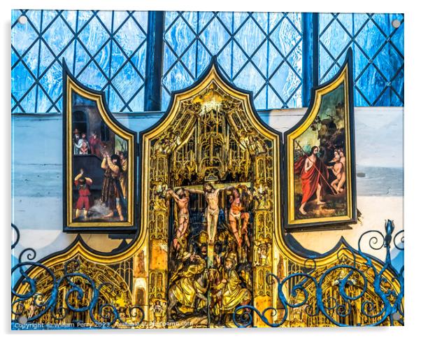 Medieval Triptych Shrine St Mary's Church Gdansk Poland Acrylic by William Perry