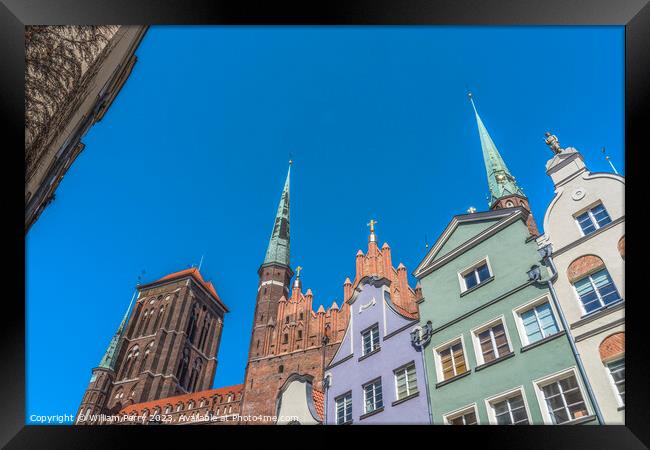 City Street St Mary's Church Outside Gdansk Poland Framed Print by William Perry