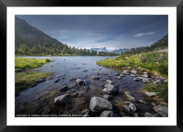 The Arpy Lake and the Mont Blanc massif. Aosta valley Framed Mounted Print by Stefano Orazzini