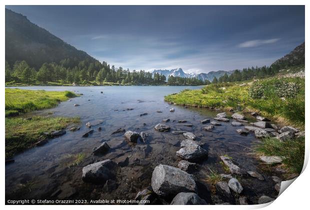 The Arpy Lake and the Mont Blanc massif. Aosta valley Print by Stefano Orazzini