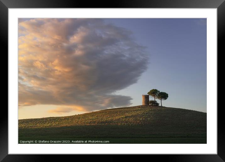 The old windmill and a cloud. Maremma, Tuscany Framed Mounted Print by Stefano Orazzini