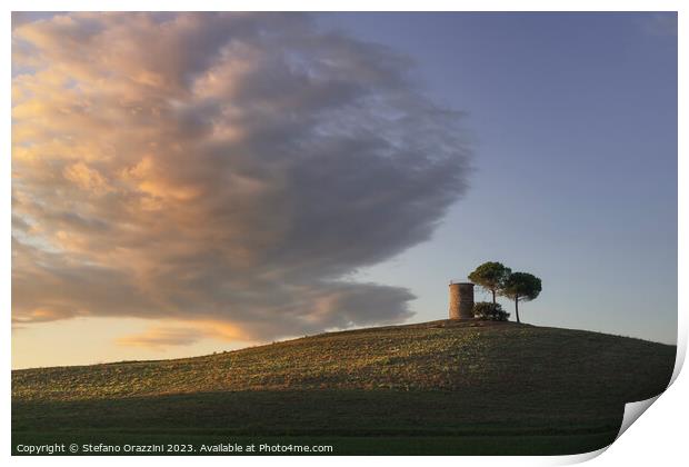 The old windmill and a cloud. Maremma, Tuscany Print by Stefano Orazzini