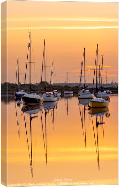 Boat Sunrise River Crouch  Canvas Print by johnny weaver
