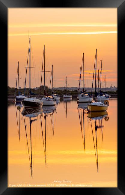 Boat Sunrise River Crouch  Framed Print by johnny weaver
