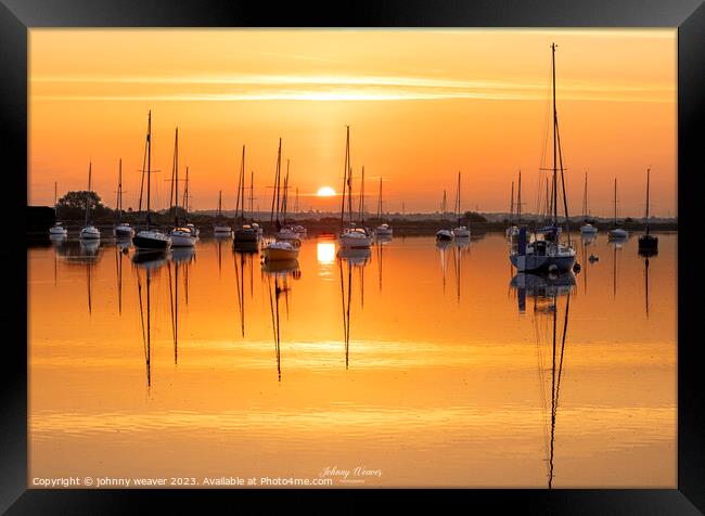 Boat Sunrise River Crouch  Framed Print by johnny weaver
