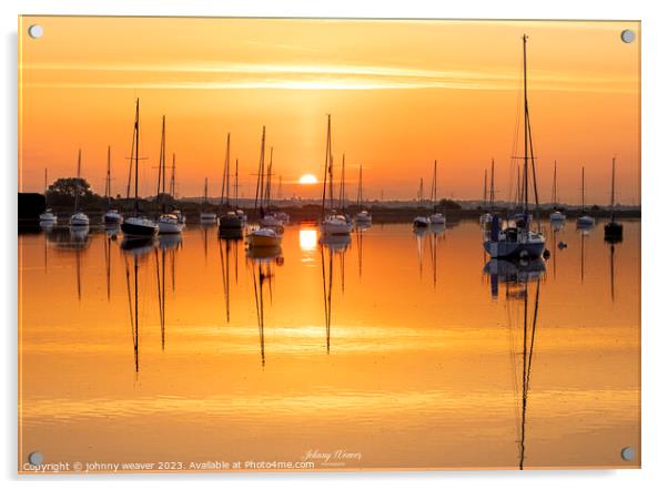 Boat Sunrise River Crouch  Acrylic by johnny weaver