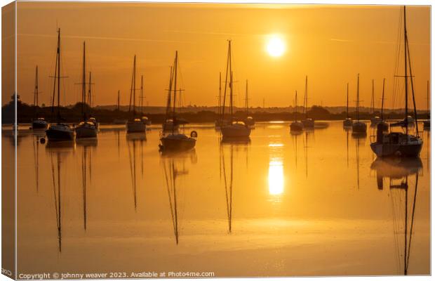 Boat Sunrise River Crouch  Canvas Print by johnny weaver