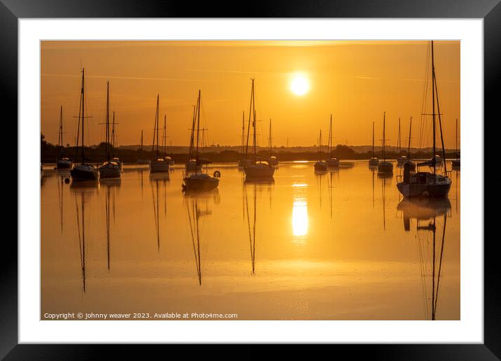 Boat Sunrise River Crouch  Framed Mounted Print by johnny weaver