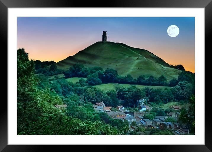 Glastonbury Tor Blue Moon Framed Mounted Print by Alison Chambers