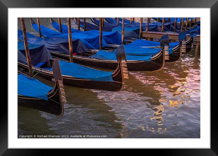 Gondolas Moored at the side of the Grand Canal Framed Mounted Print by Michael Shannon