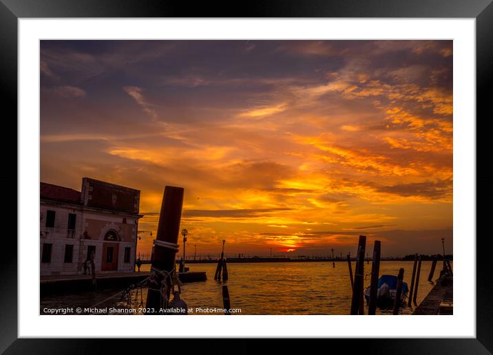 Venice - Silhouettes and Sunset Framed Mounted Print by Michael Shannon