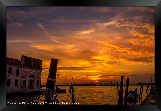 Venice - Silhouettes and Sunset Framed Print by Michael Shannon
