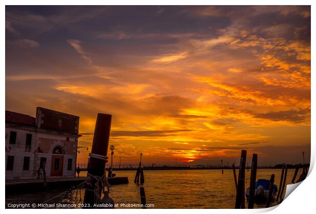 Venice - Silhouettes and Sunset Print by Michael Shannon
