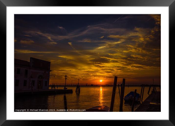 Illuminated Sky in Venice at Sunset  Framed Mounted Print by Michael Shannon