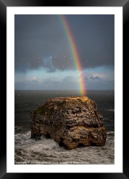 Rainbow at Marsden Rock Framed Mounted Print by AMANDA AINSLEY