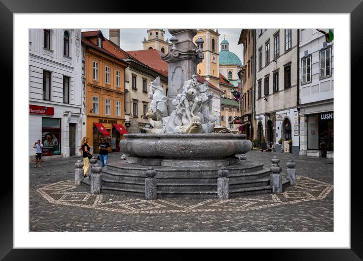 The Robba Fountain In Ljubljana Framed Mounted Print by Artur Bogacki