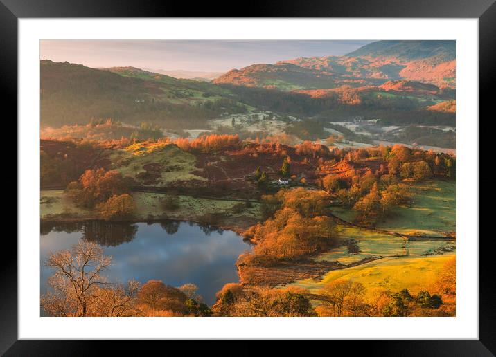 Loughrigg Tarn with warm light Framed Mounted Print by John Finney