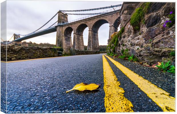Menai Suspension Bridge from a different angle  Canvas Print by Mike Shields