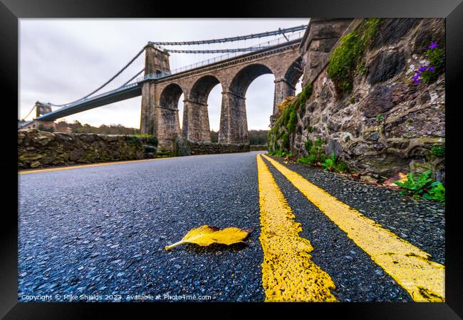 Menai Suspension Bridge from a different angle  Framed Print by Mike Shields