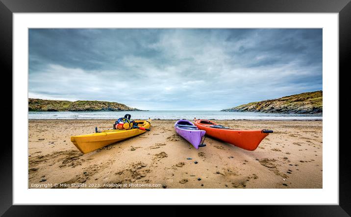 Three Kayaks Framed Mounted Print by Mike Shields