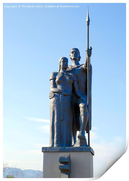 Akureyri Iceland - Statue of Thorunn Hyrna (f) and Helgi Magri (m) Print by Phil Banks