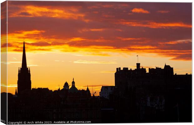 Sunset silhouette of Edinburgh Castle, Edinburgh,  Canvas Print by Arch White