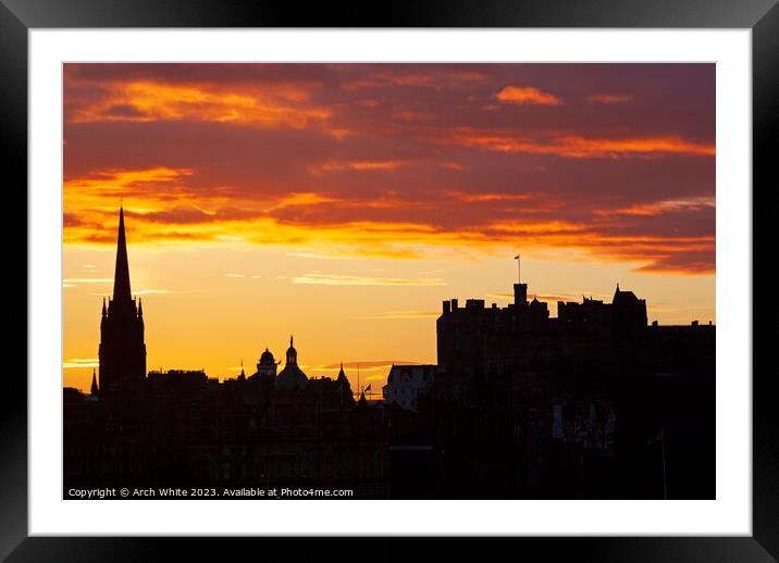 Sunset silhouette of Edinburgh Castle, Edinburgh,  Framed Mounted Print by Arch White