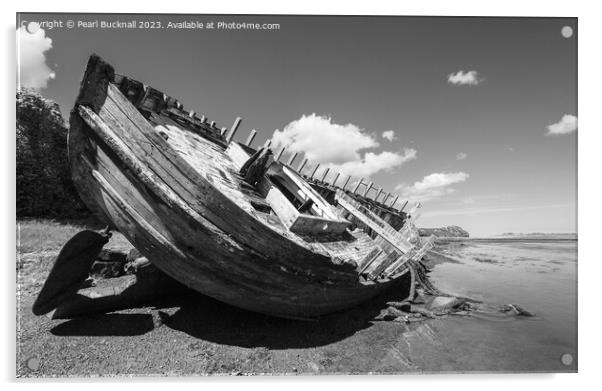 Traeth Dulas Ship Wreck Anglesey in Monochrome Acrylic by Pearl Bucknall