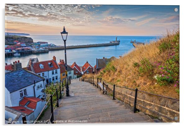 Whitby and the 199 steps 945  Acrylic by PHILIP CHALK