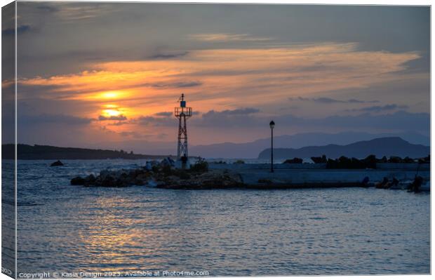 Sunset over Nea Chora Harbour Canvas Print by Kasia Design