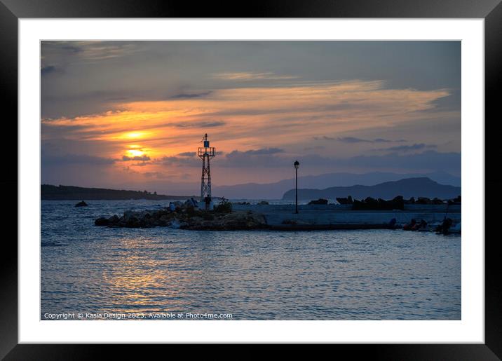 Sunset over Nea Chora Harbour Framed Mounted Print by Kasia Design