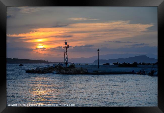 Sunset over Nea Chora Harbour Framed Print by Kasia Design