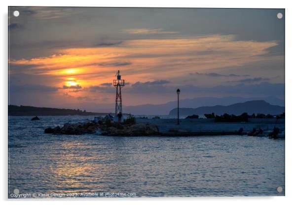 Sunset over Nea Chora Harbour Acrylic by Kasia Design