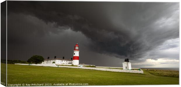 Storm Clouds over Souter Lighthouse  Canvas Print by Ray Pritchard