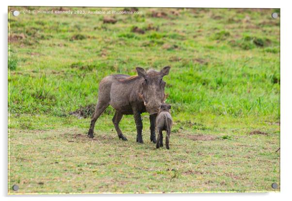 Warthog Mother with Hoglet Acrylic by Howard Kennedy