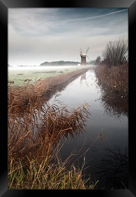 Mist lifting over Horsey MIll Framed Print by Stephen Mole
