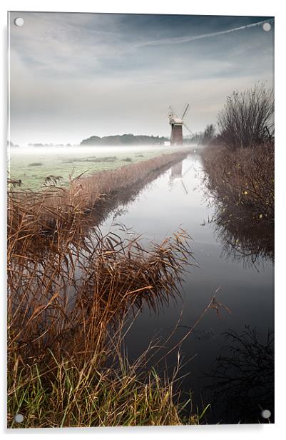 Mist lifting over Horsey MIll Acrylic by Stephen Mole